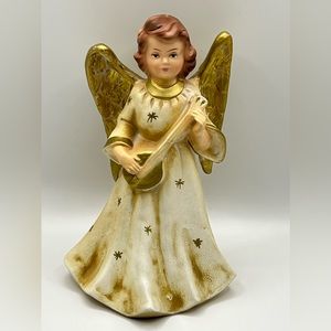 Vintage MCM Handmade Clay Mold Angel with Lute Figurine 7 in Japan